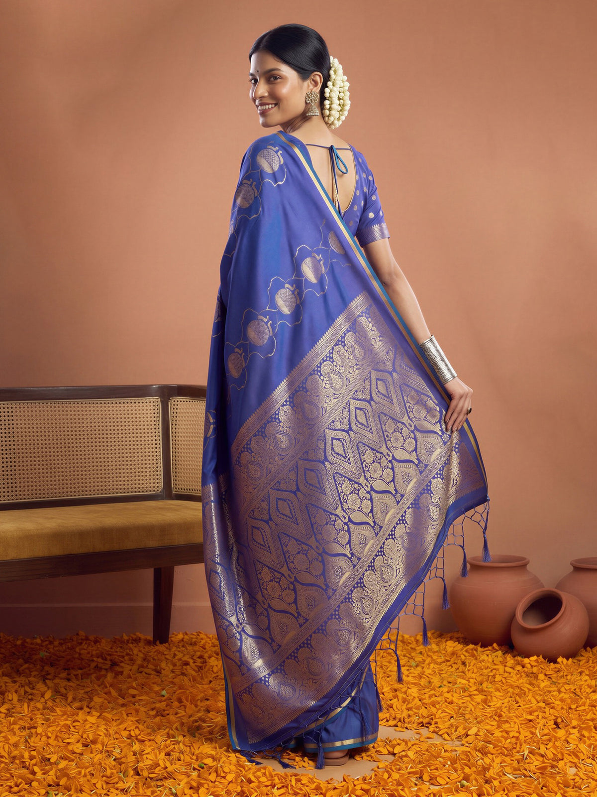 Blue Satin saree – detail view 1