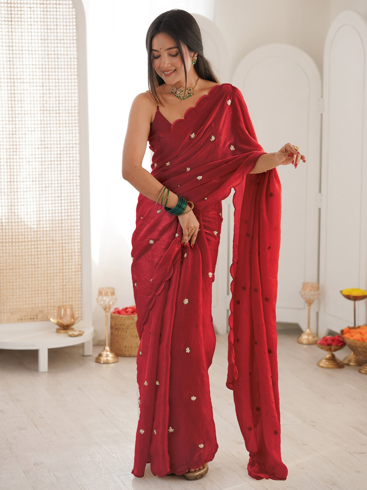 Maroon satin saree view 3
