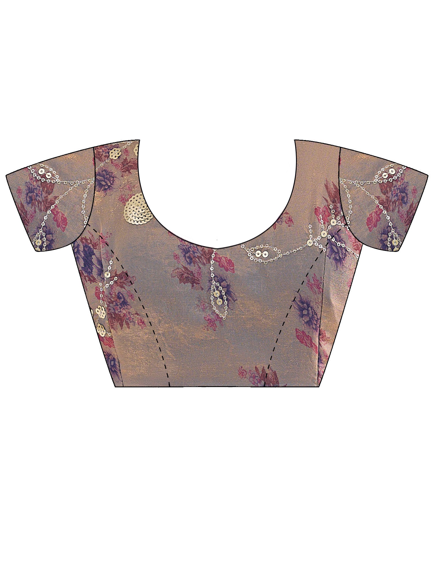 Unstitched metallic silk blouse piece with embellished design