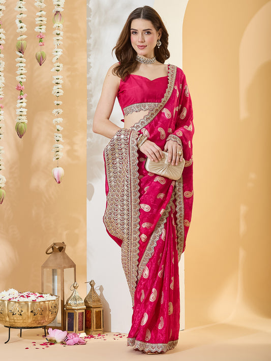 Pink Viscose Silk saree – detail view 3