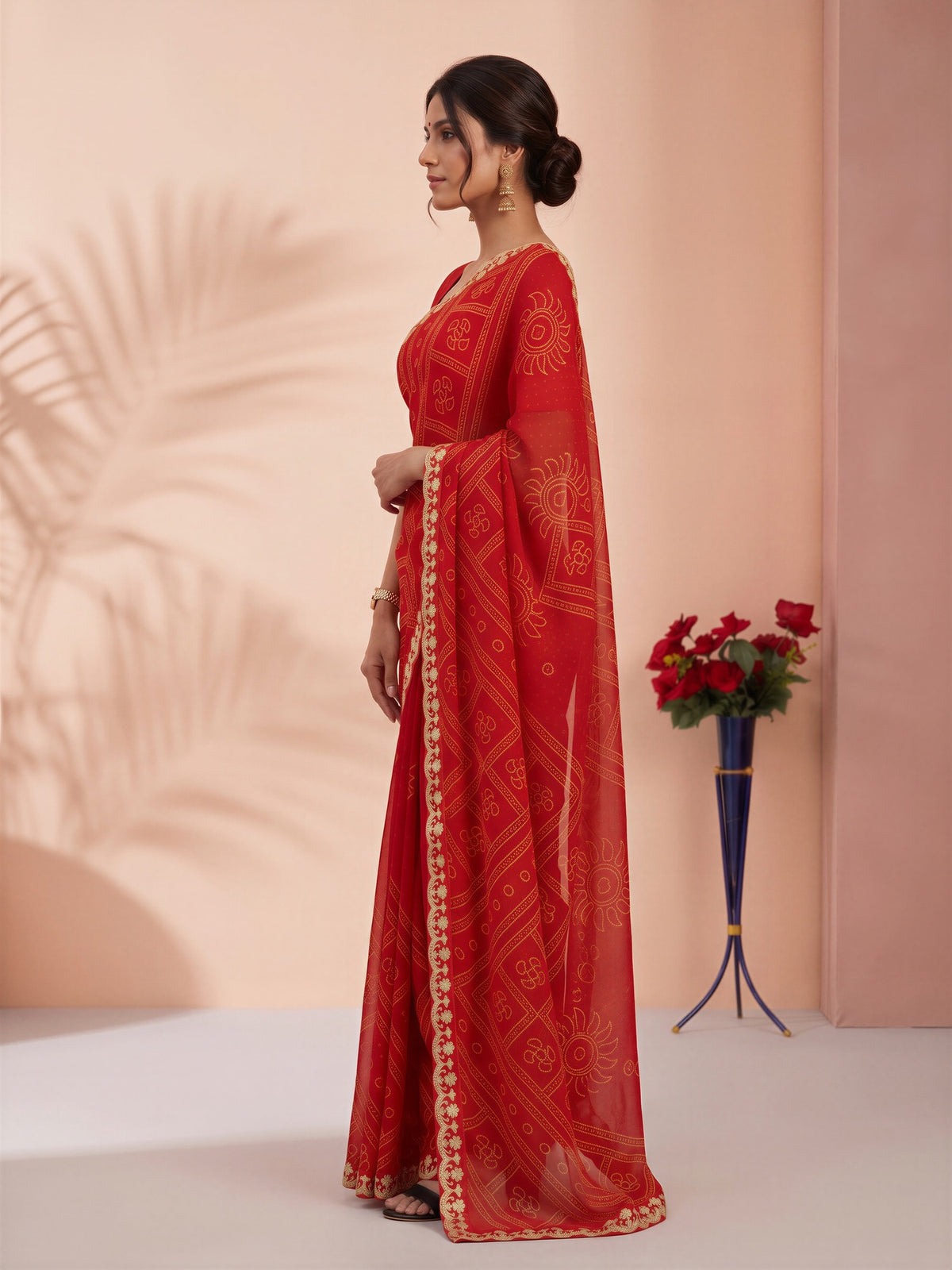 Orange Georgette saree – detail view 2