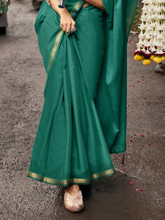 Teal Green Cotton Blend saree – detail view 1