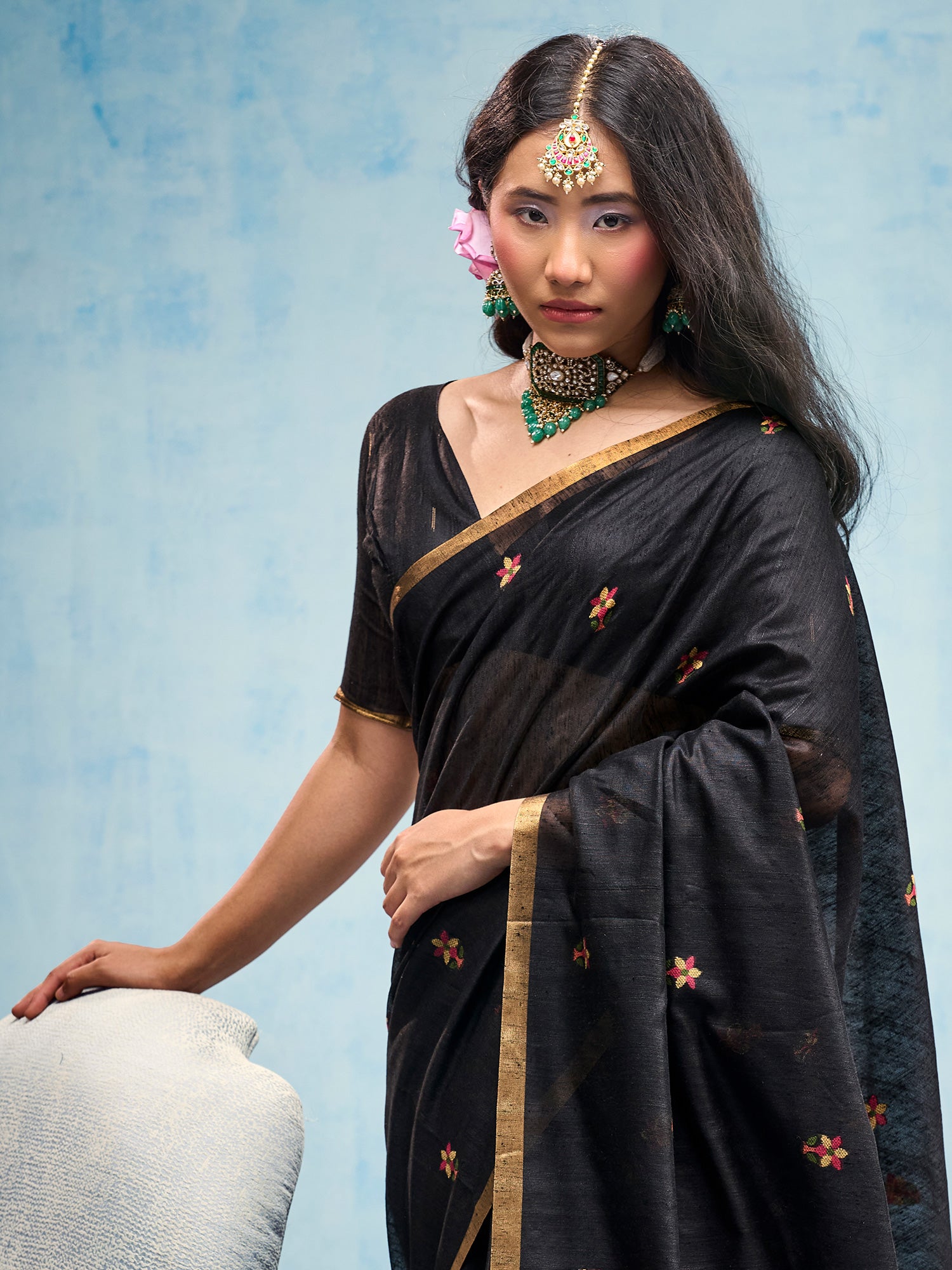 Black Muga Cotton saree – detail view 4