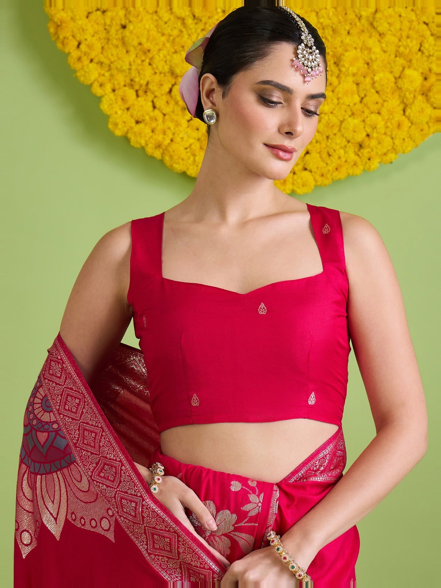Pink Silk Blend saree – detail view 6