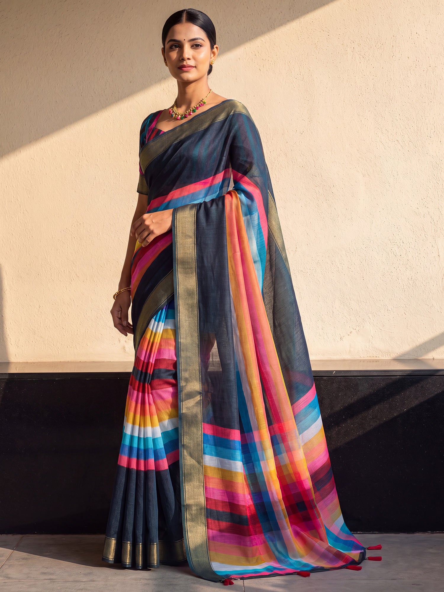 Green Linen saree – detail view 3