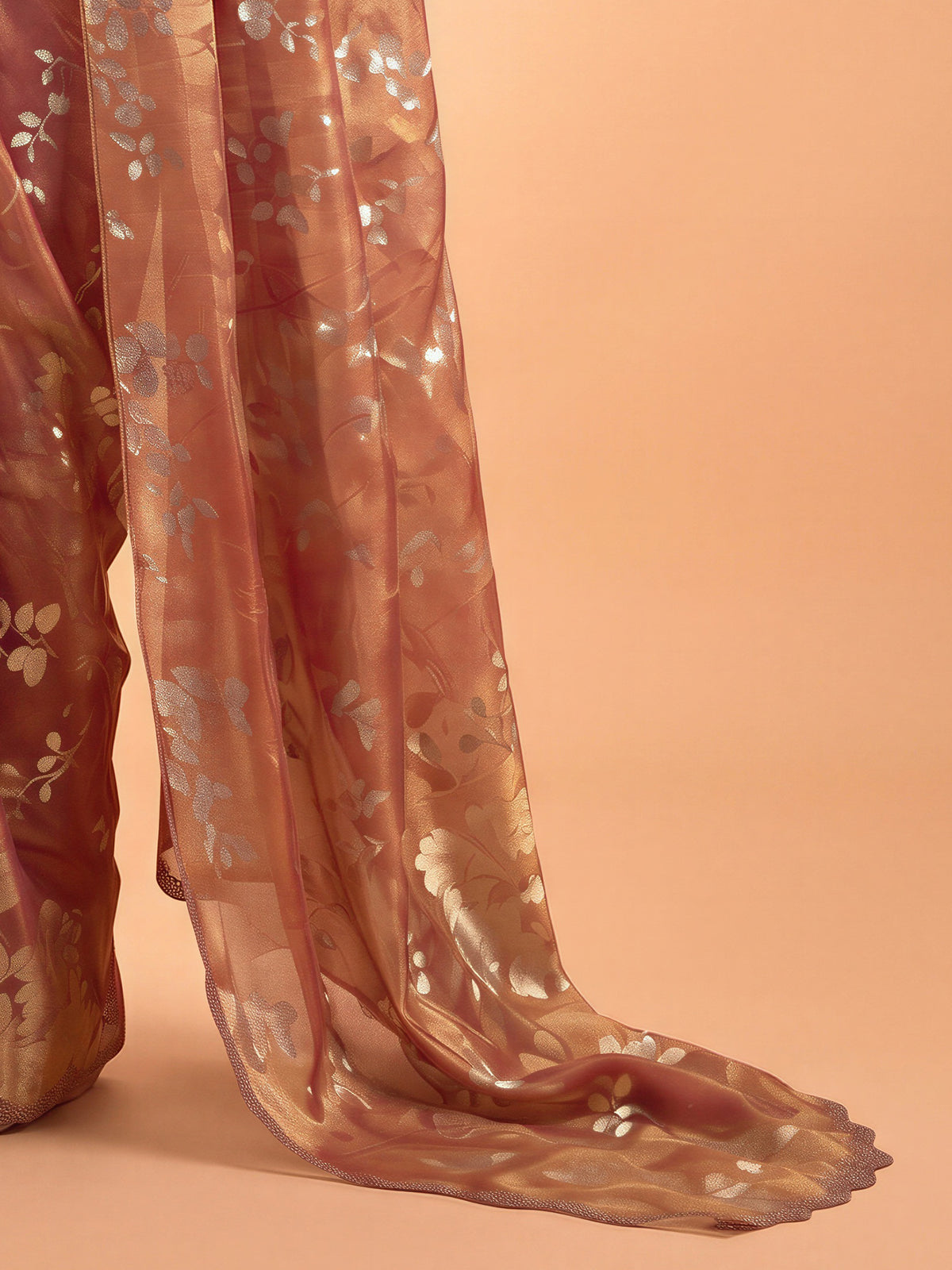 Rust Satin Silk saree – detail view 5