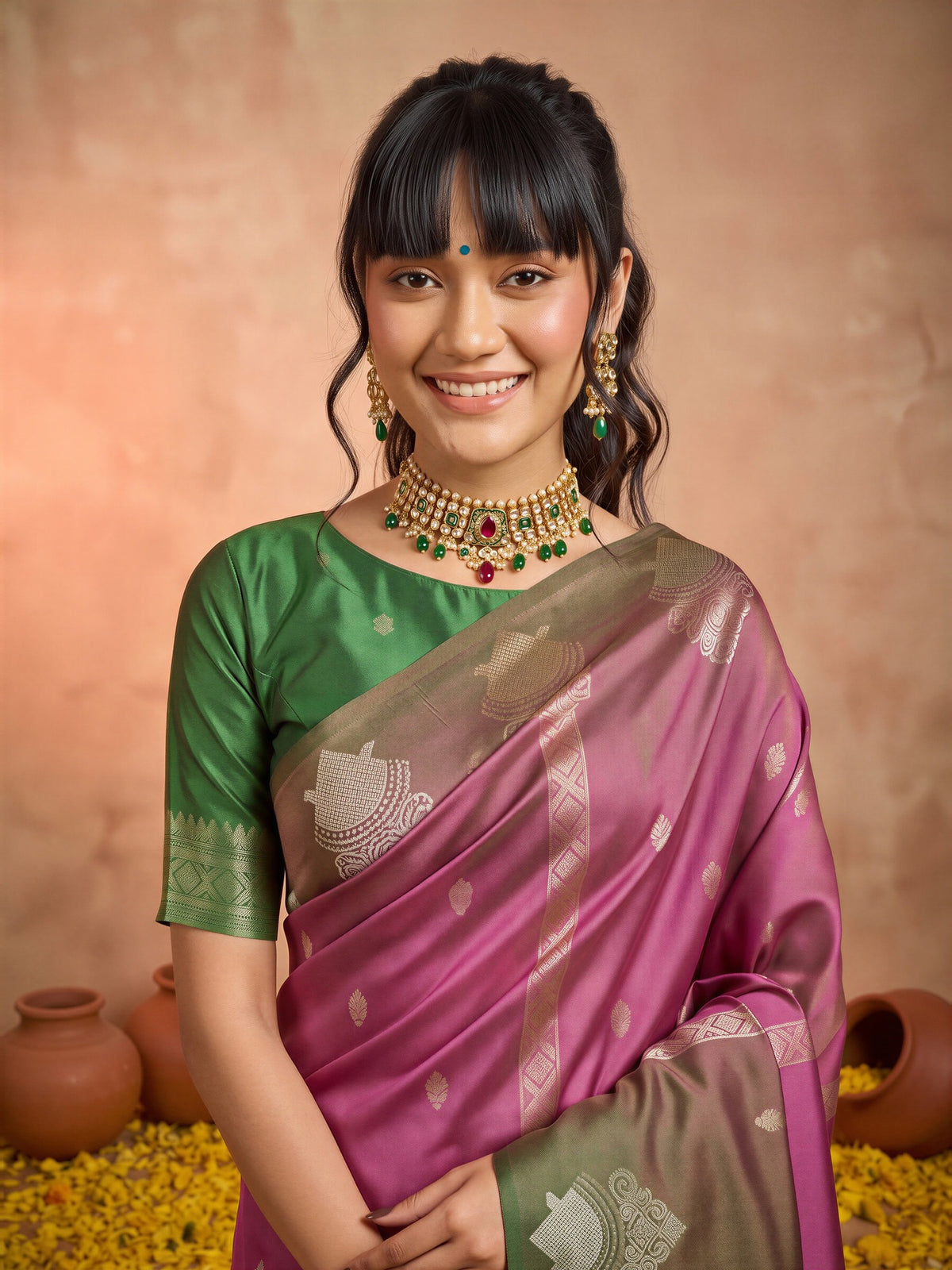 Magenta Cotton Blend saree – detail view 4