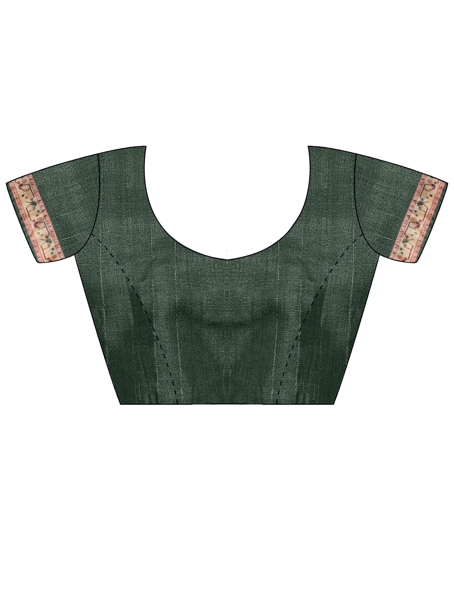 Unstitched green silk blend blouse piece with solid design