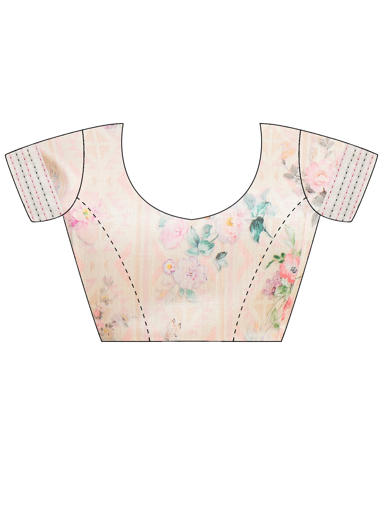 Unstitched off white silk cotton blouse piece with botanical design