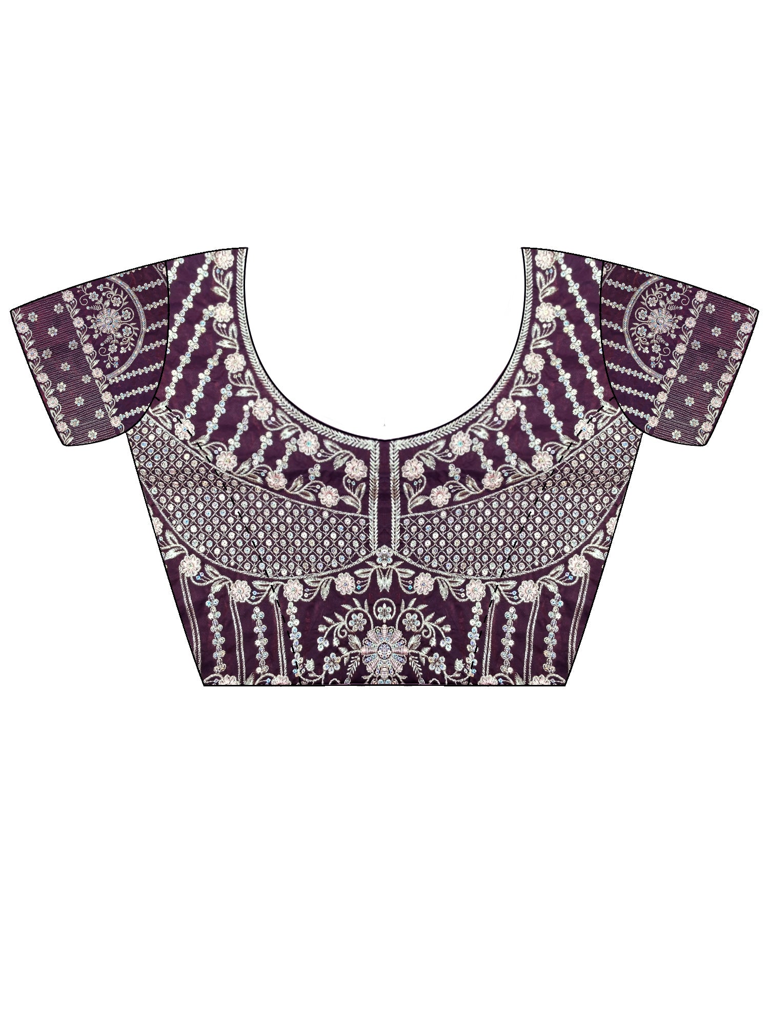 Unstitched purple silk blend blouse piece with embellished design
