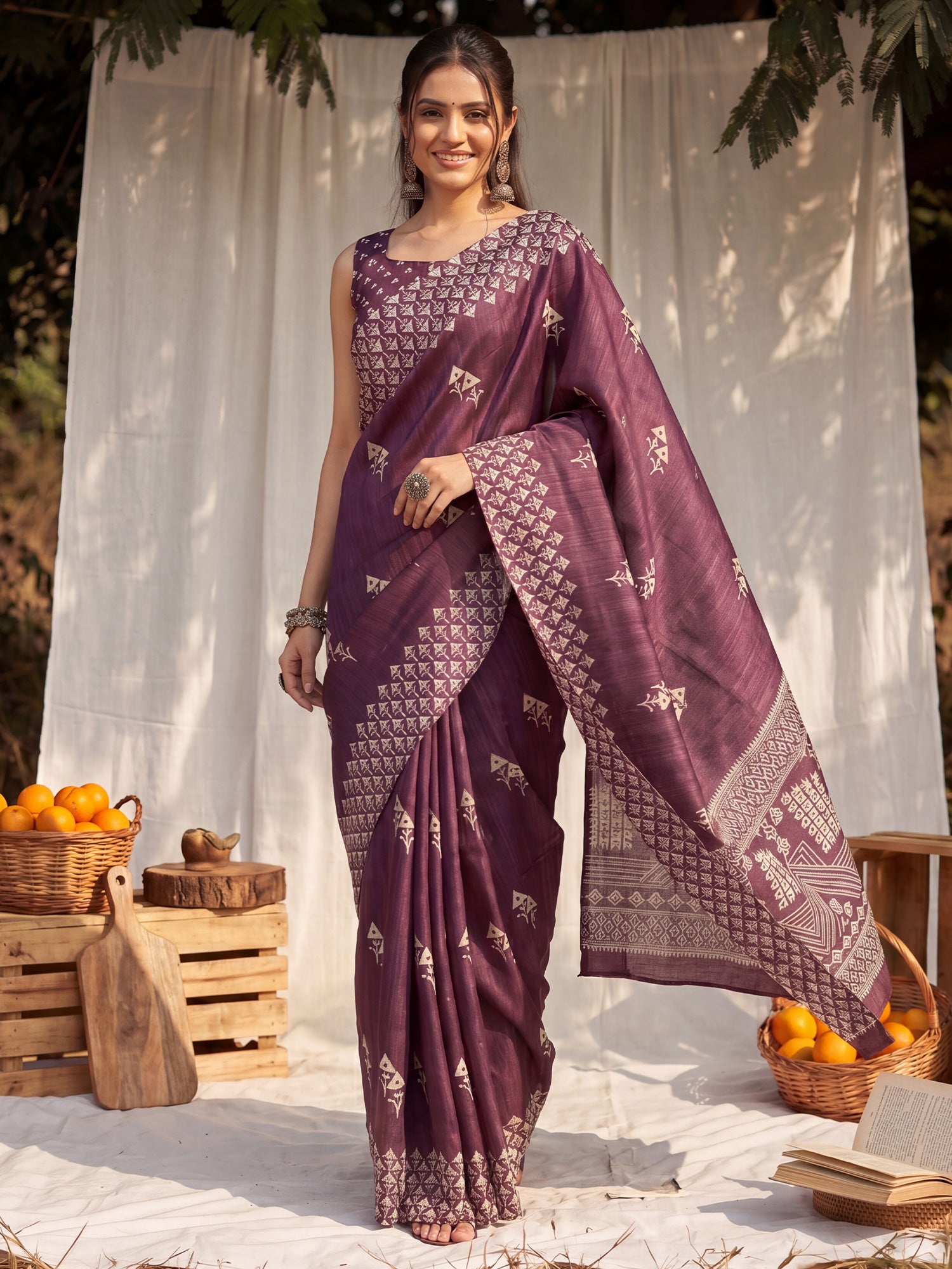 Wine Cotton Blend saree – detail view 3