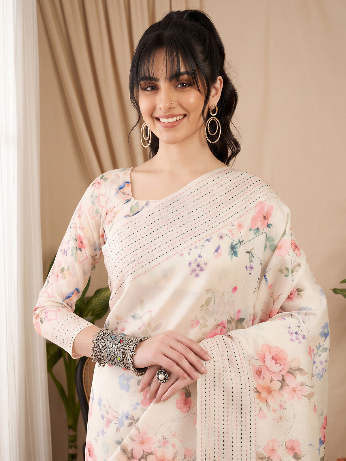 Off White Silk Cotton saree – detail view 3