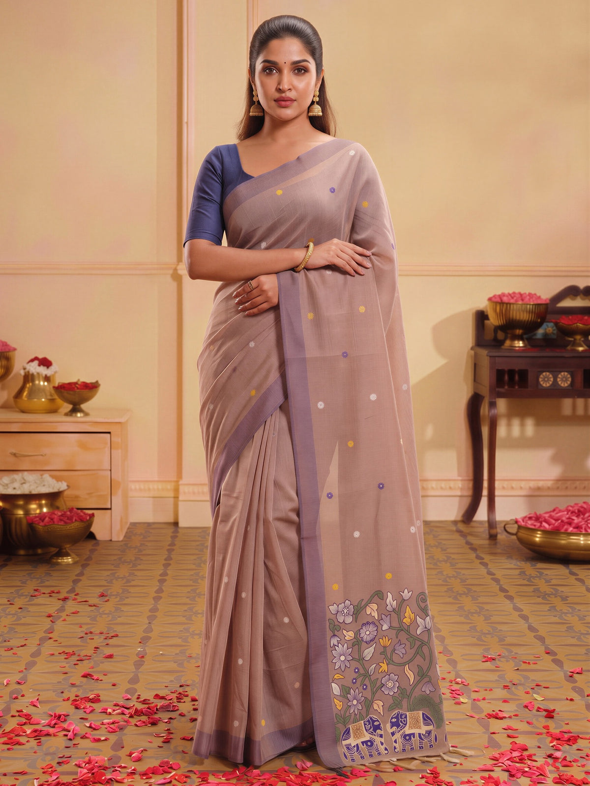 Light Brown silk blend saree view 3