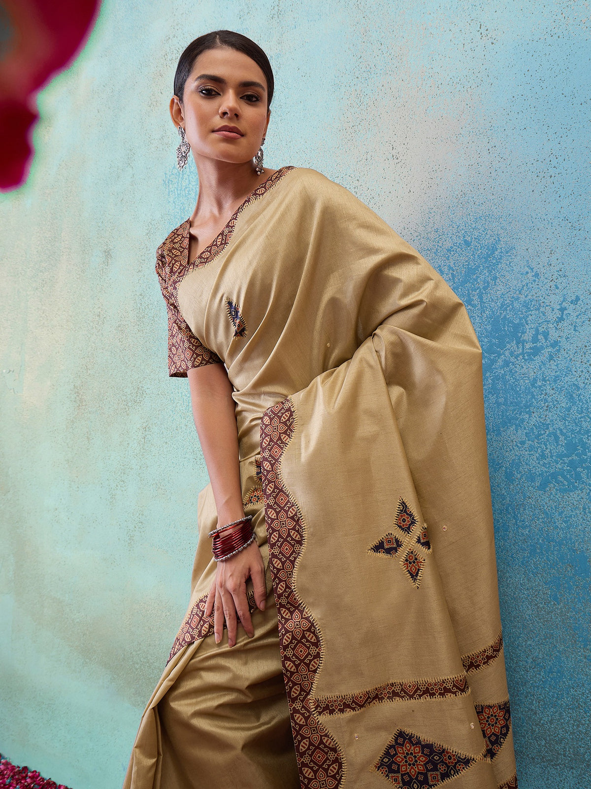 Light Brown silk blend saree view 6