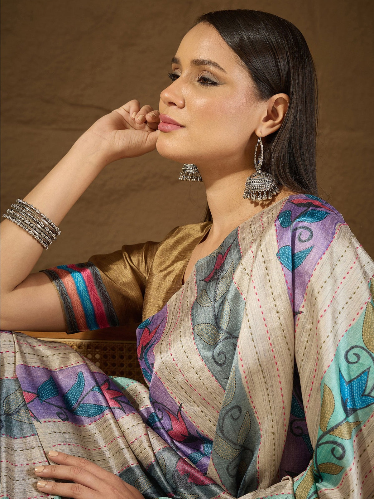Multicolored art silk saree view 5