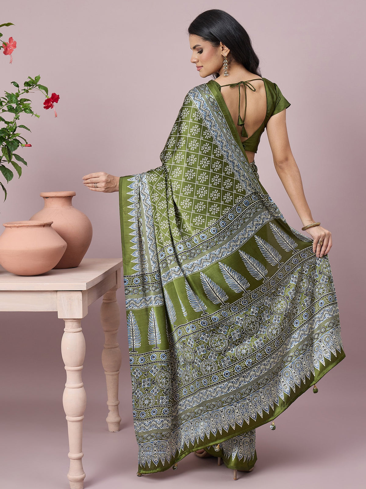 Light Green satin saree view 2