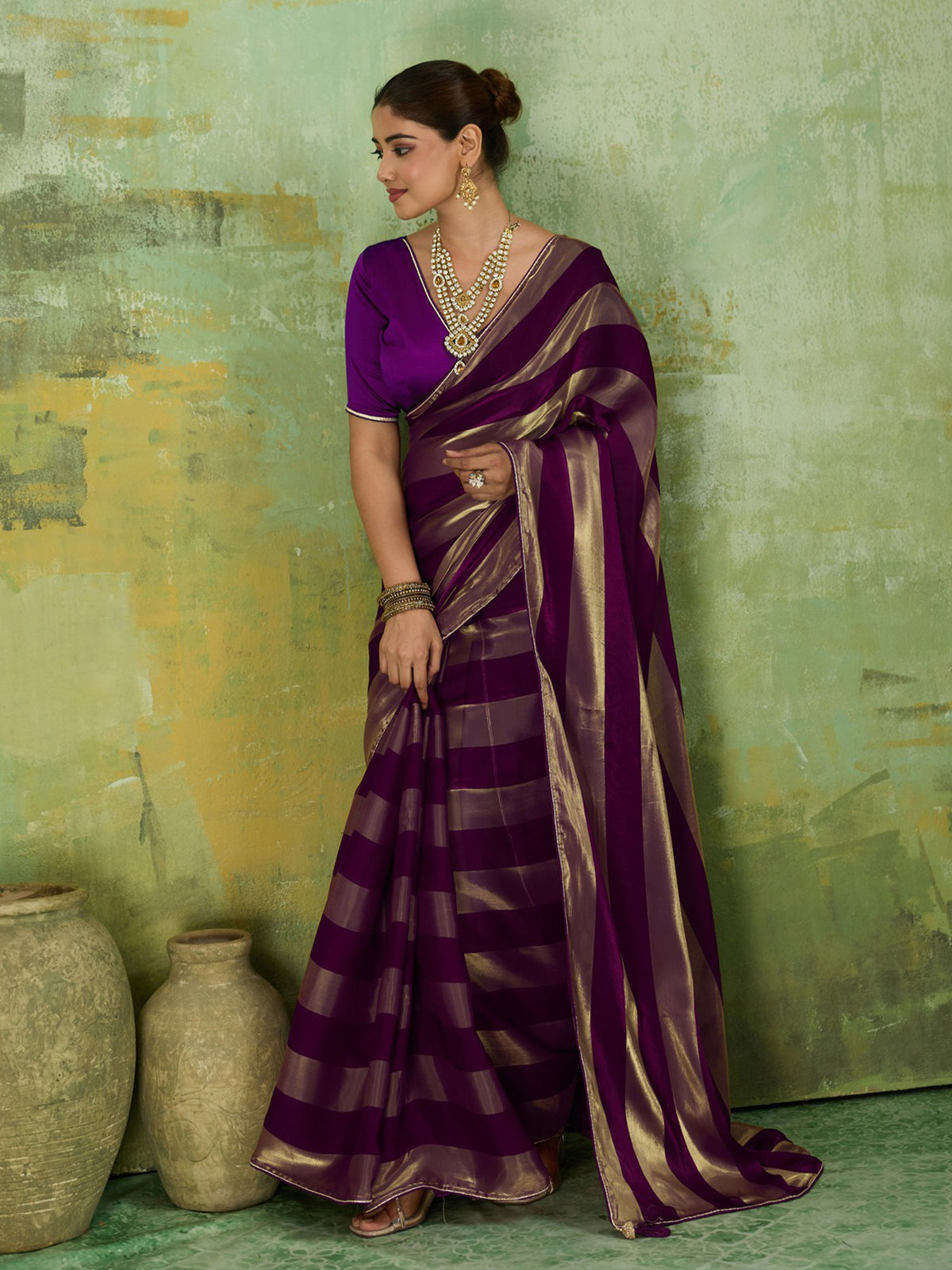 Violet Satin Silk saree – detail view 1