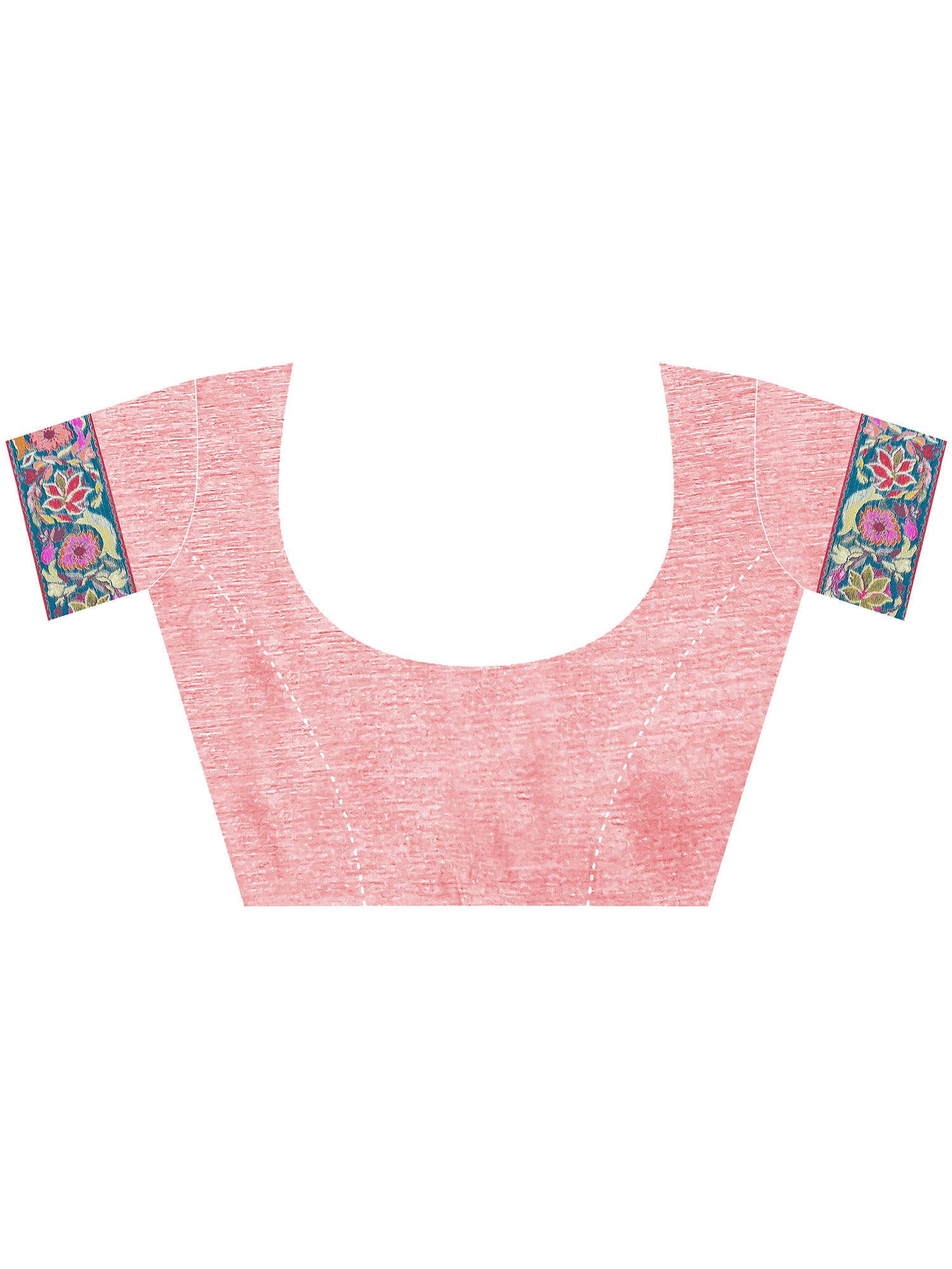 Unstitched pink cotton silk blouse piece with woven design design
