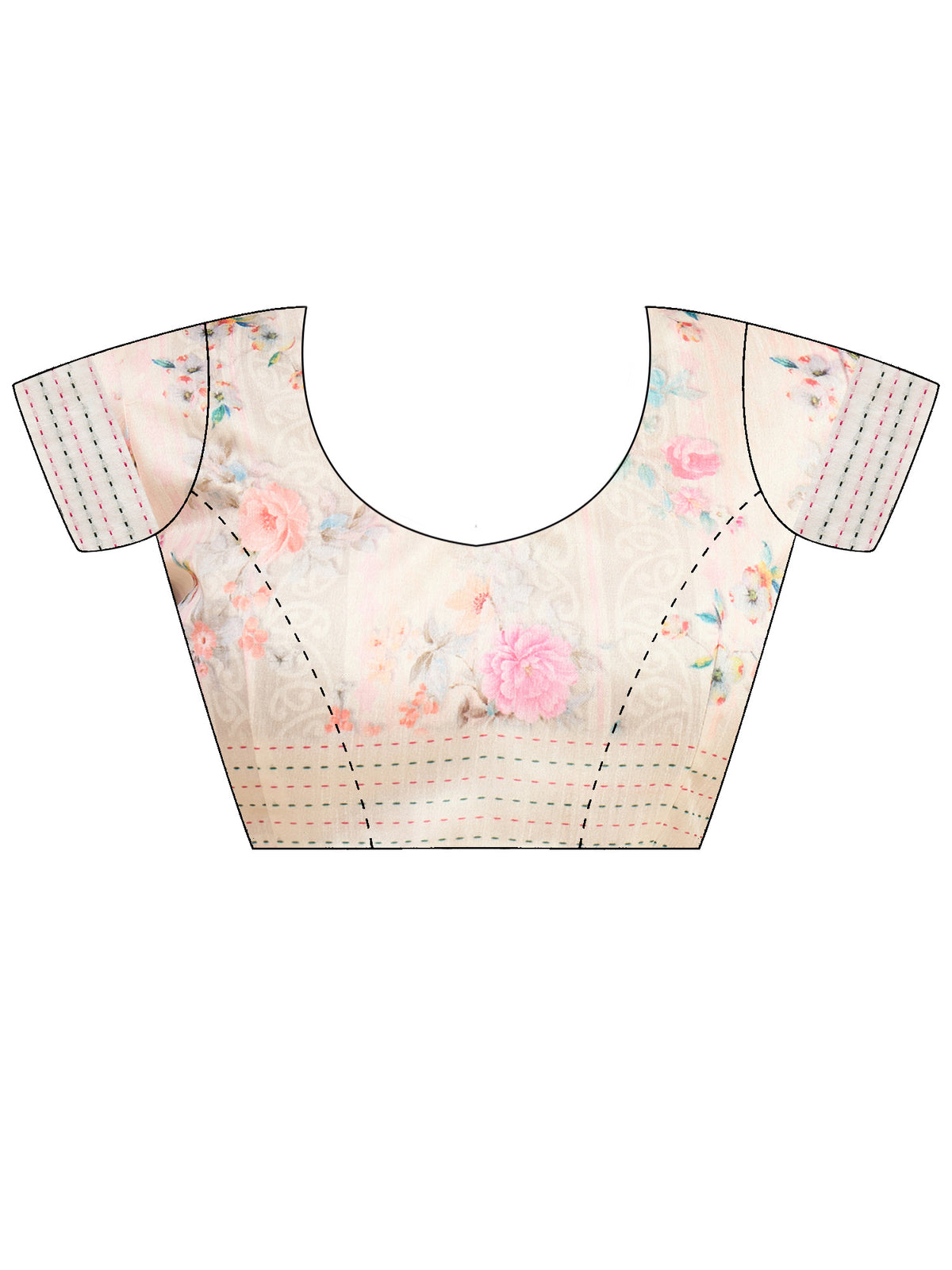 Unstitched off white silk cotton blouse piece with botanical design