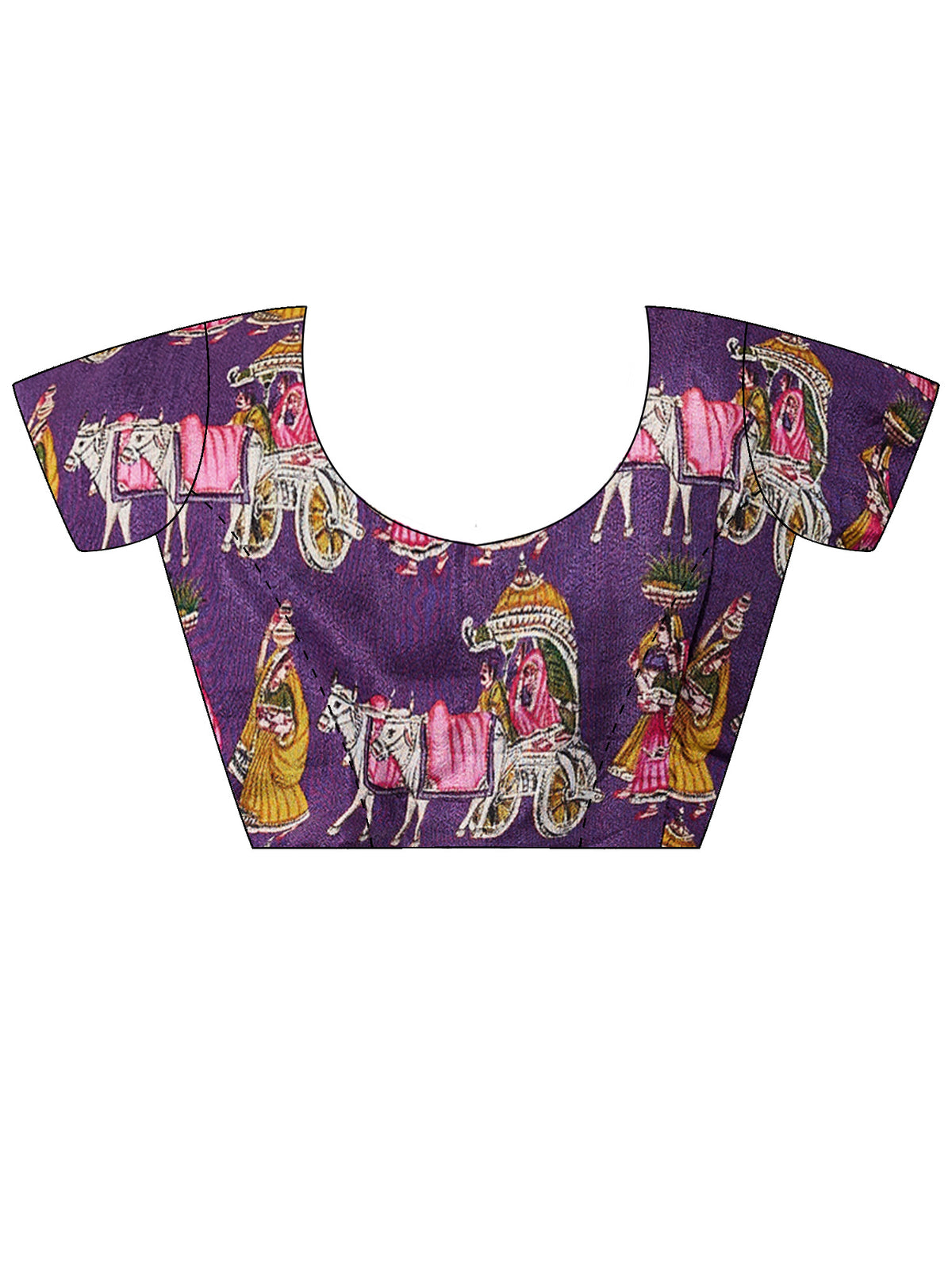 Unstitched purple viscose silk blouse piece with kalamkari design