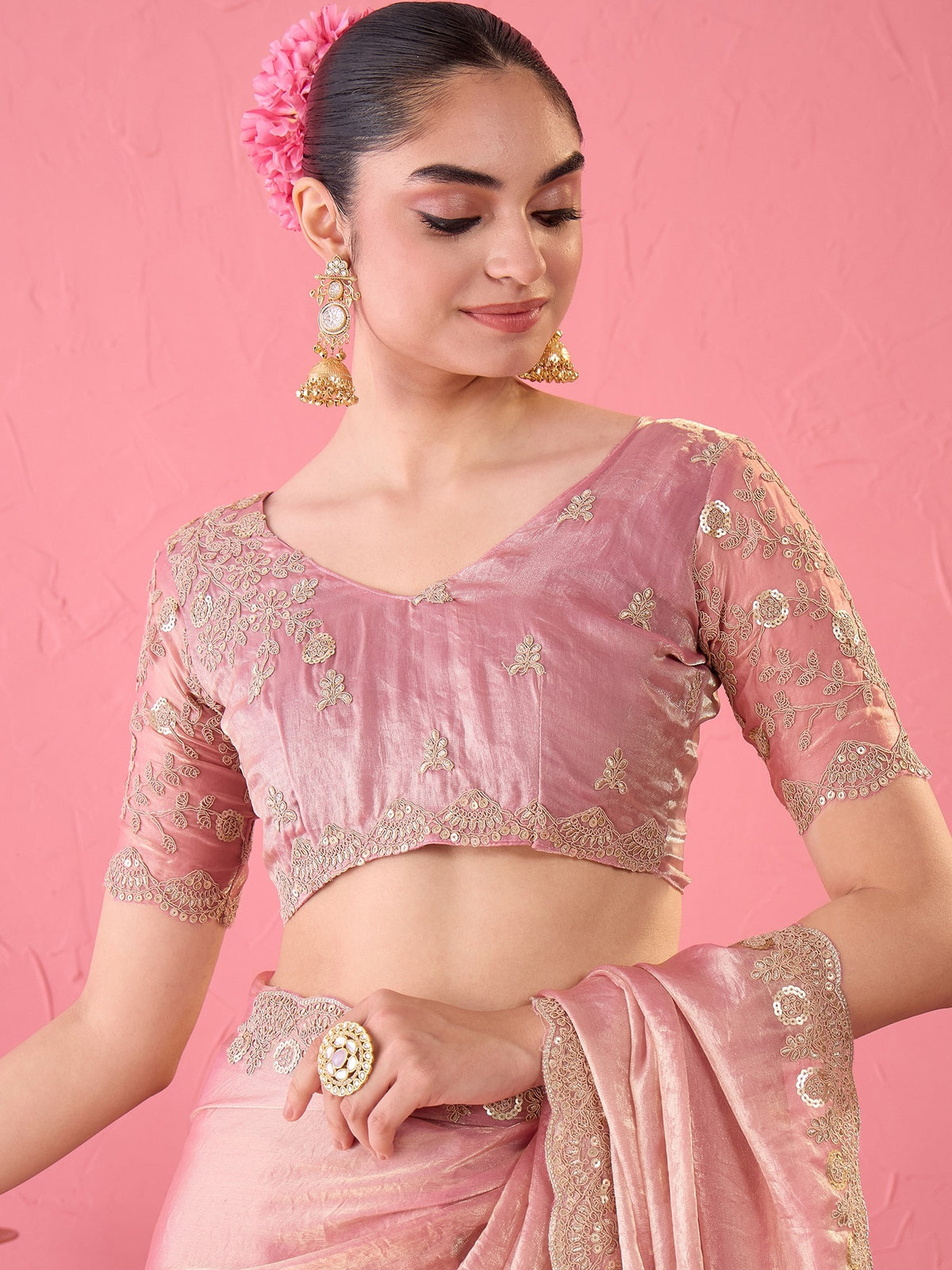 Purple Tissue saree – detail view 5