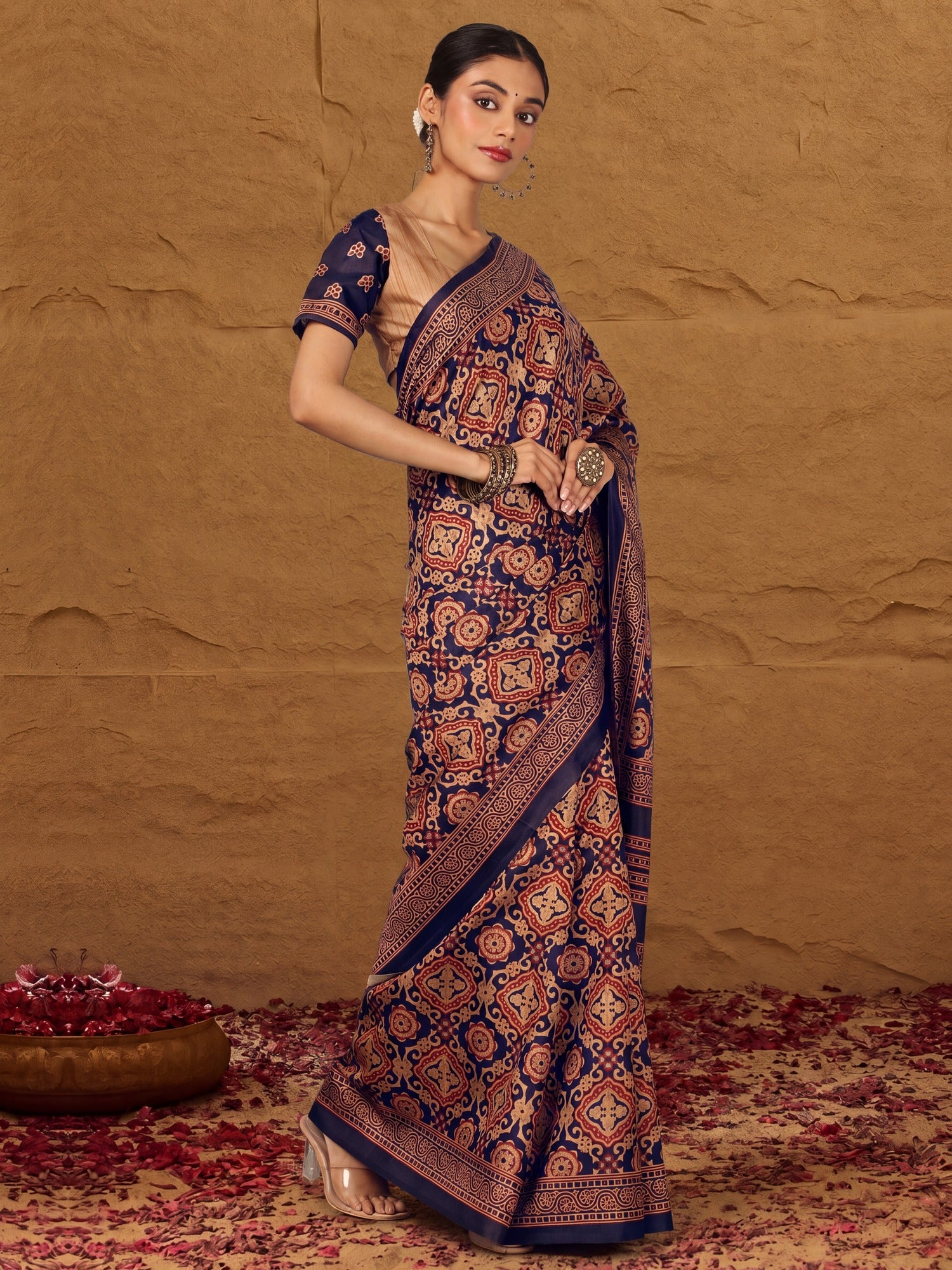 Navy Blue Silk Blend saree – detail view 1