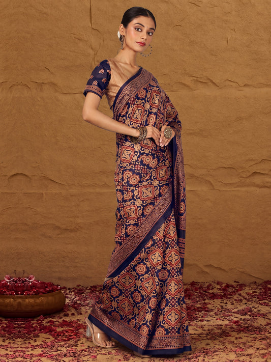 Navy Blue Silk Blend saree – detail view 1