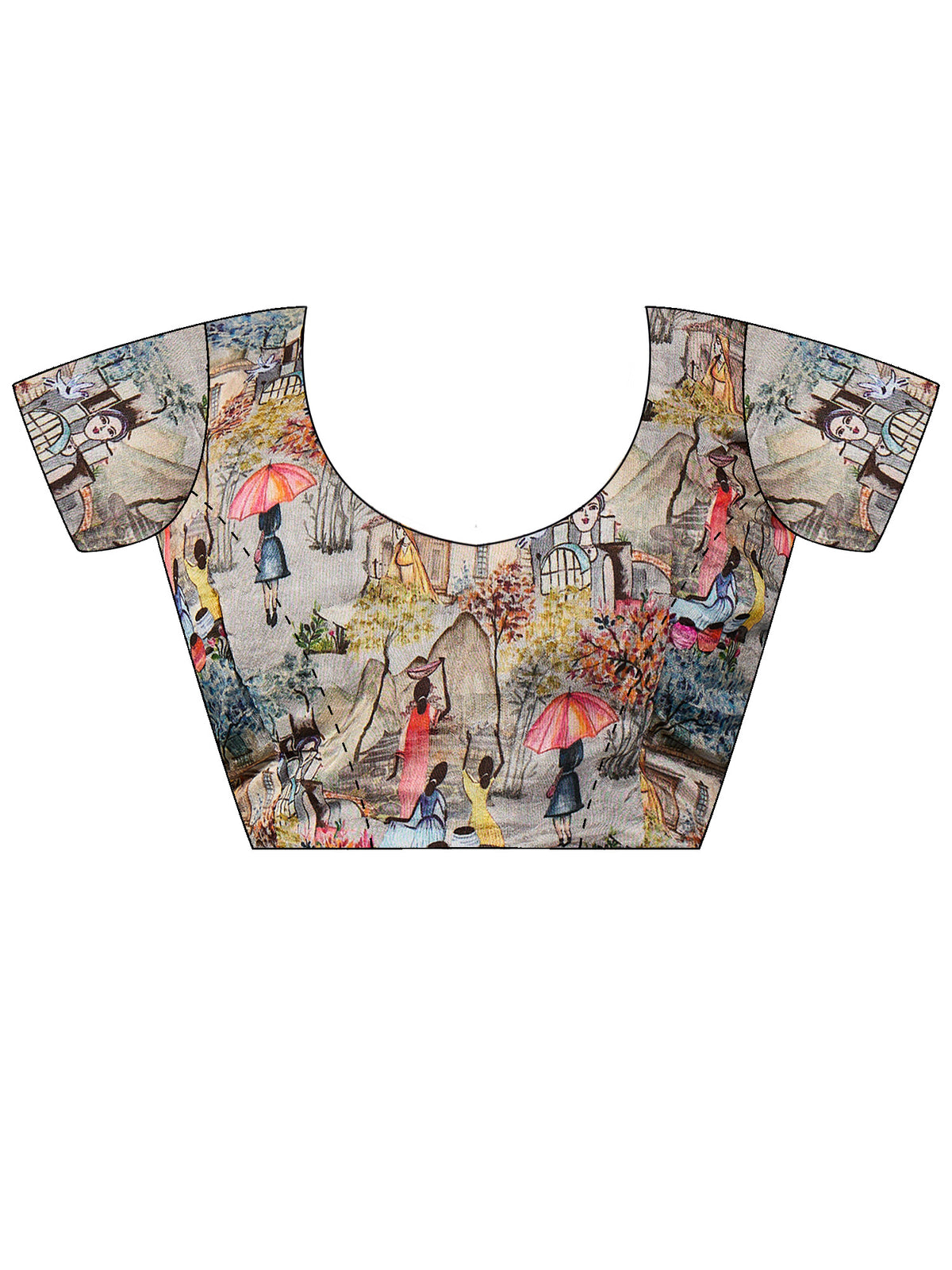 Unstitched multicolored viscose silk blouse piece with abstract design