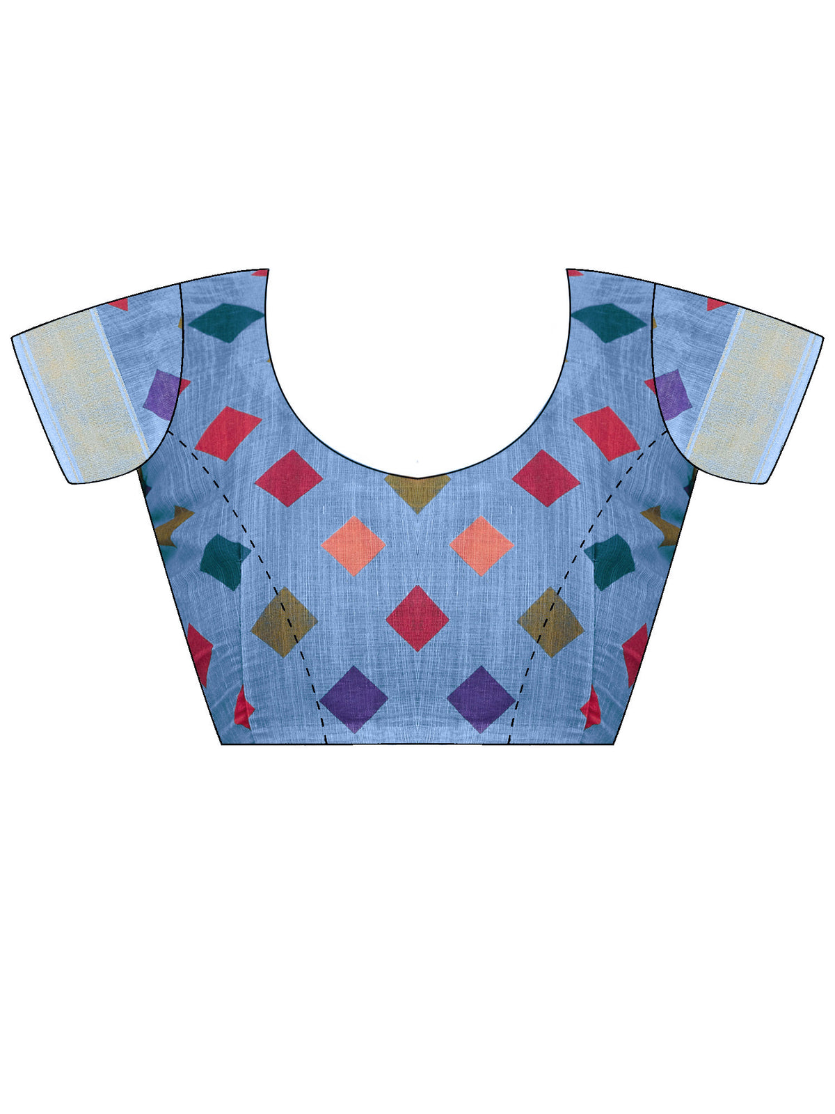 Unstitched light blue linen blouse piece with geometric design