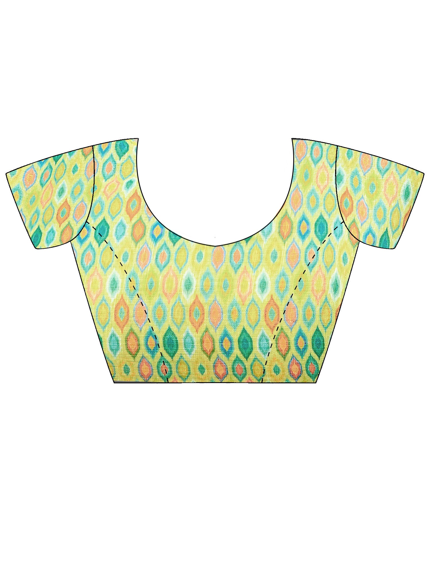 Unstitched light green cotton linen blouse piece with ethnic motif design