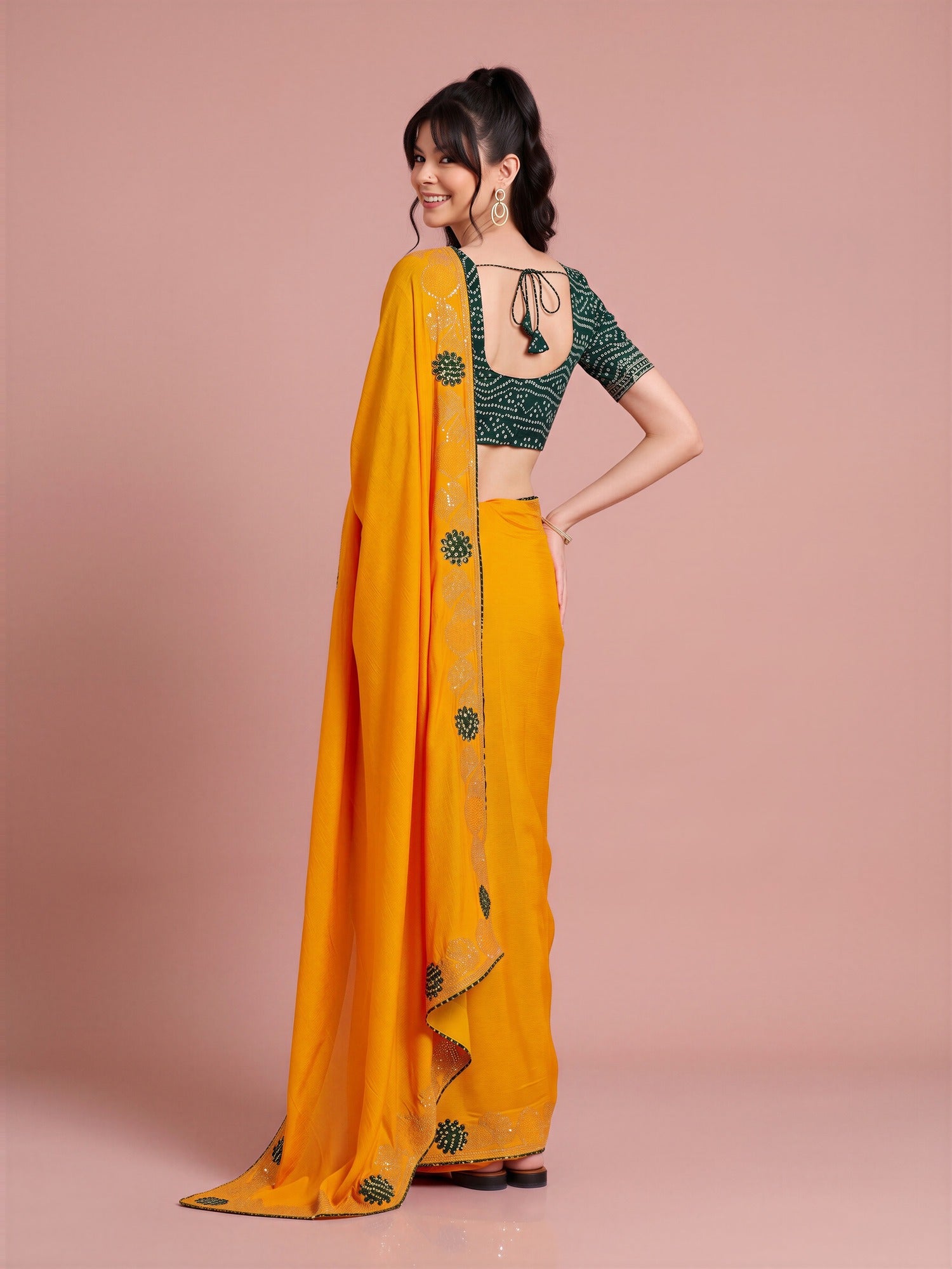 Yellow Vichitra Silk saree – detail view 1