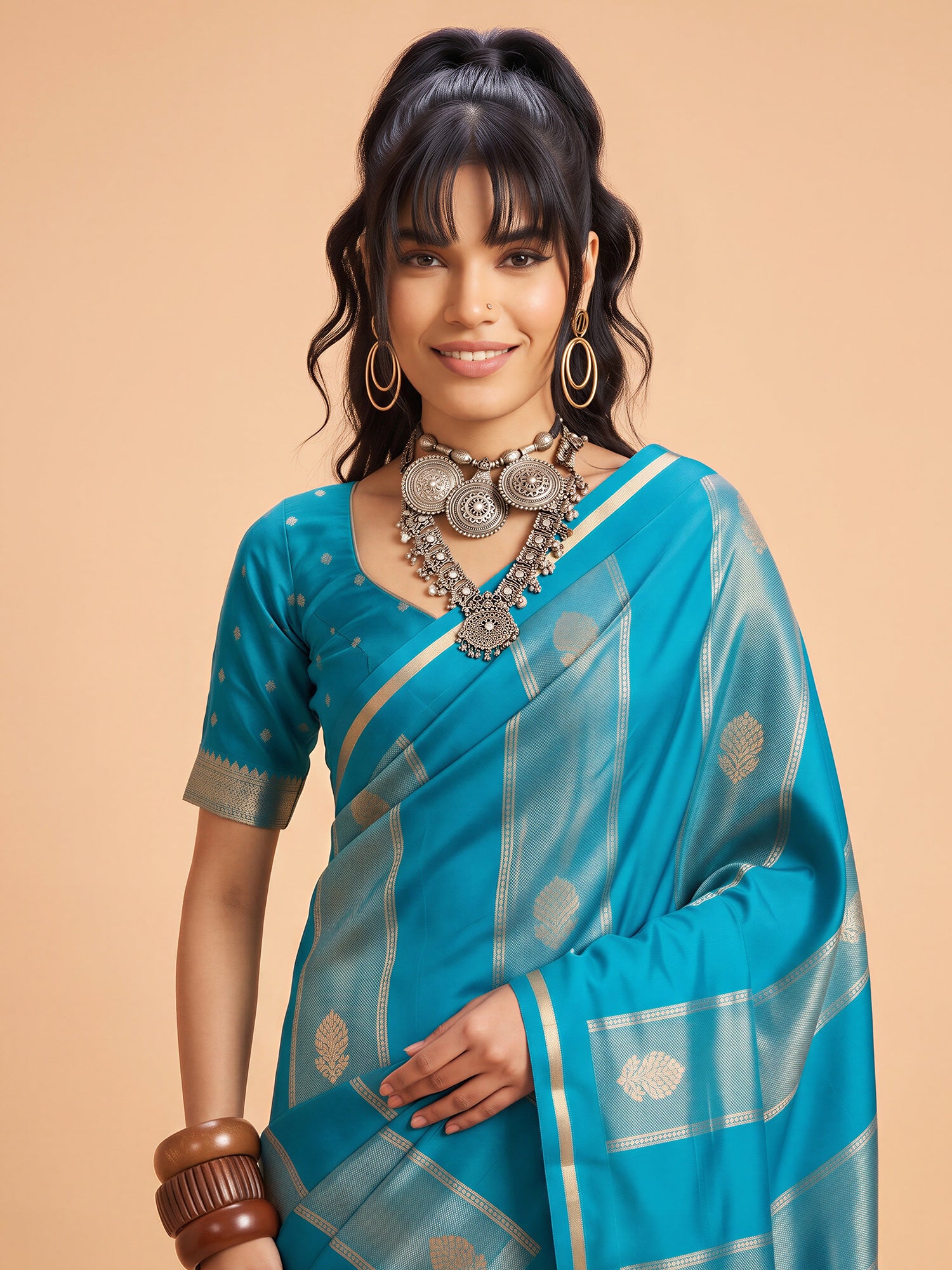 Light Blue Satin saree – detail view 3