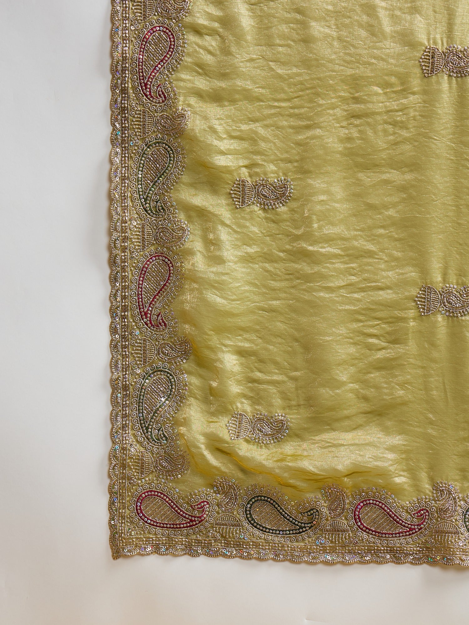 Olive Satin Silk saree – detail view 4