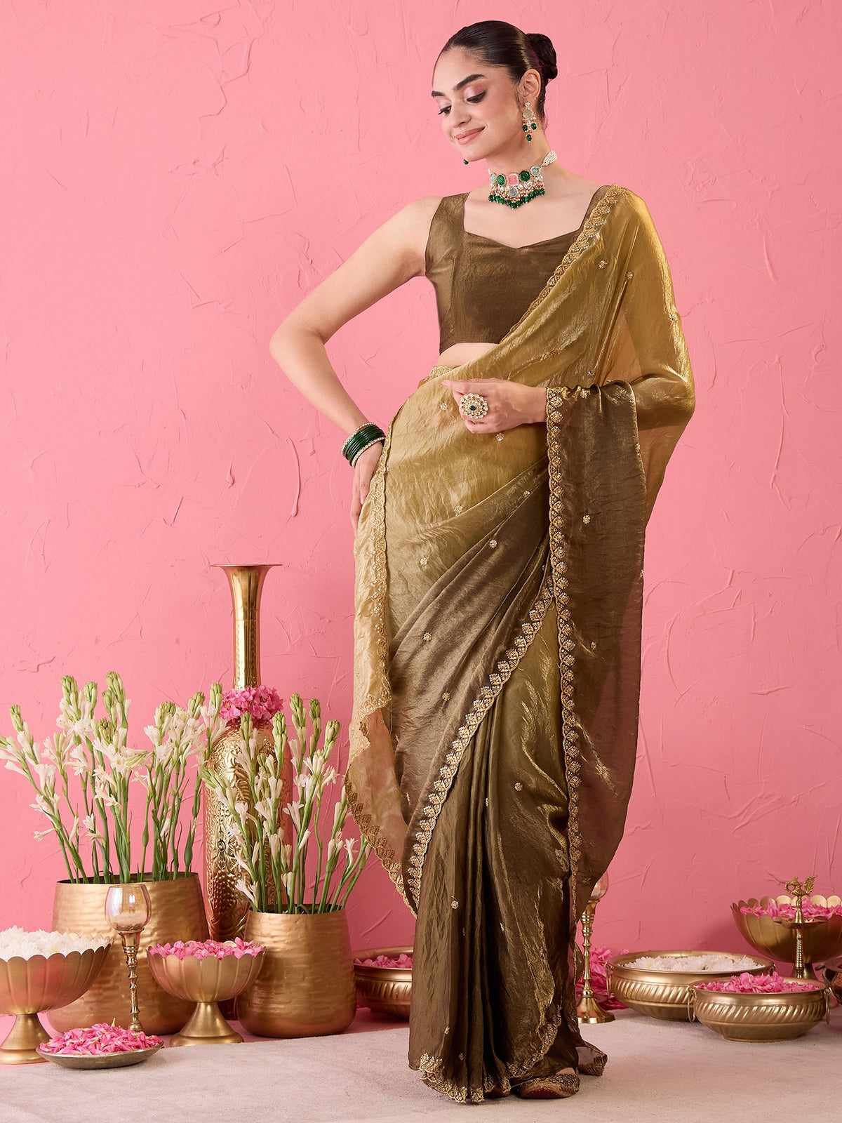 Olive Paper Silk saree – detail view 5