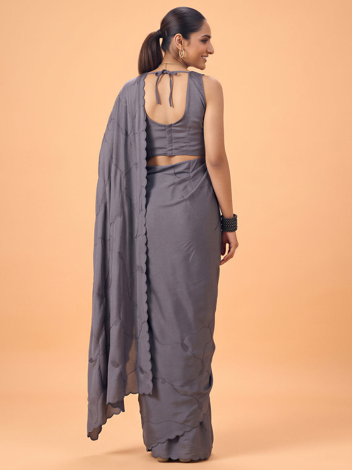 Charcoal Grey Satin Silk saree – detail view 1