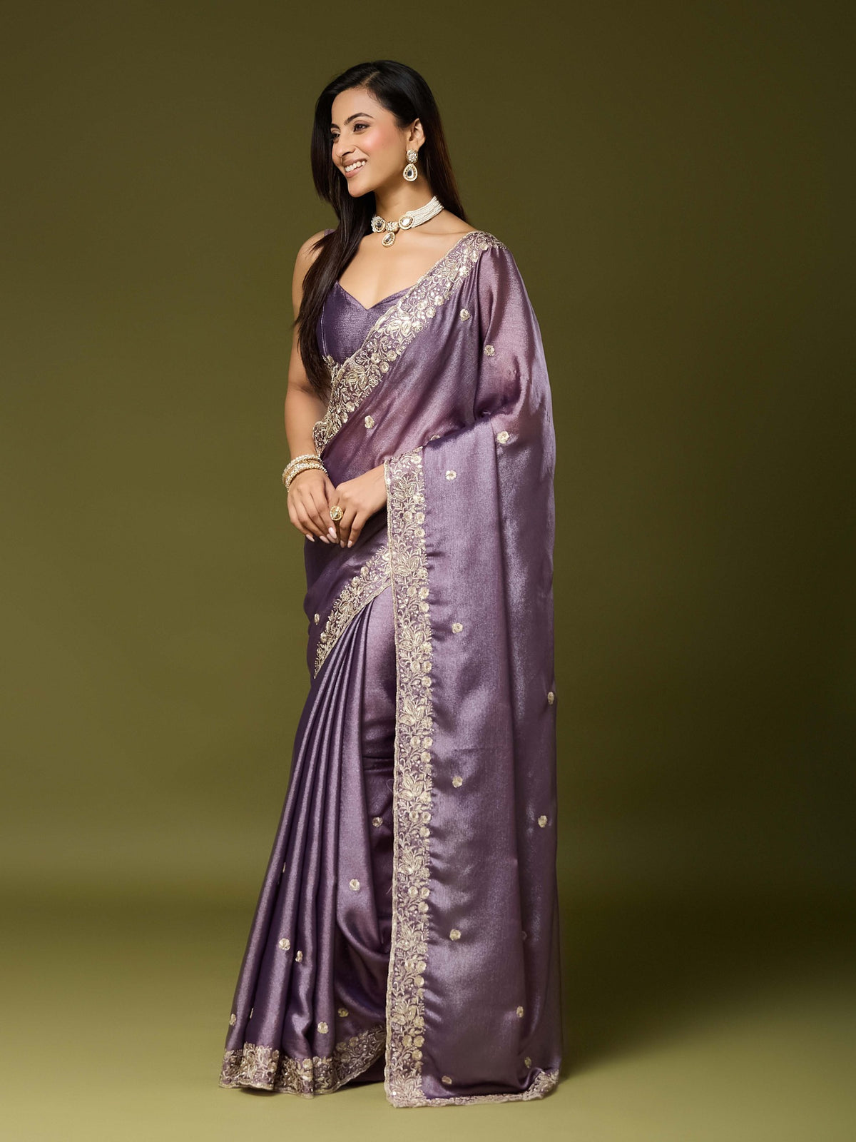 Lavender Chinnon saree – detail view 3