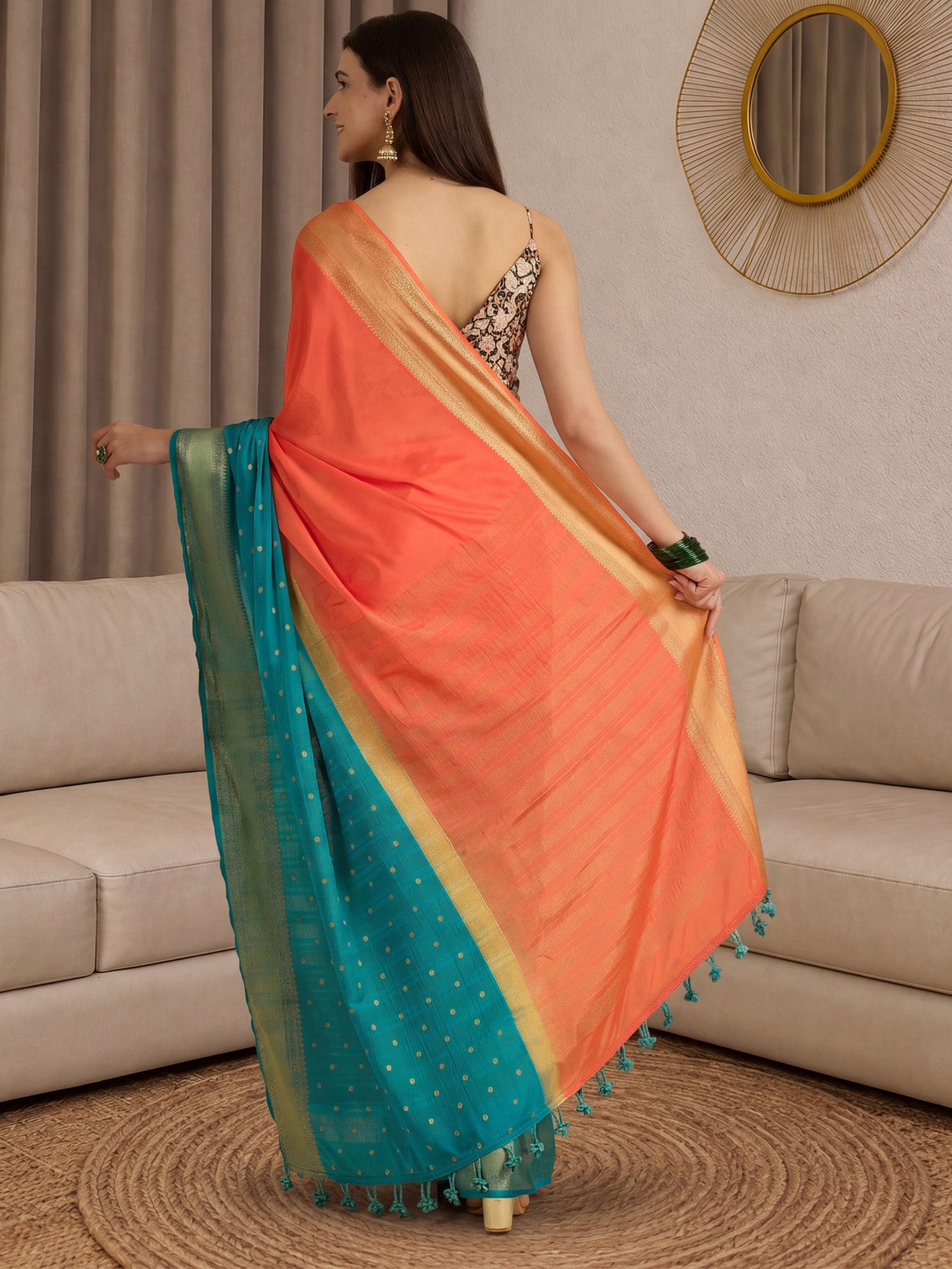 Orange Mysore Silk saree – detail view 2