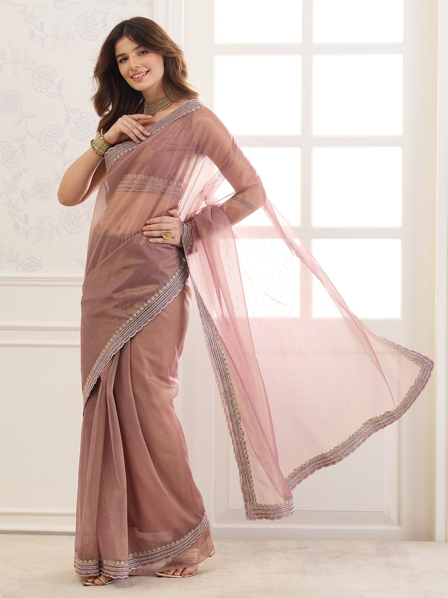 Rose Gold Net saree – detail view 2