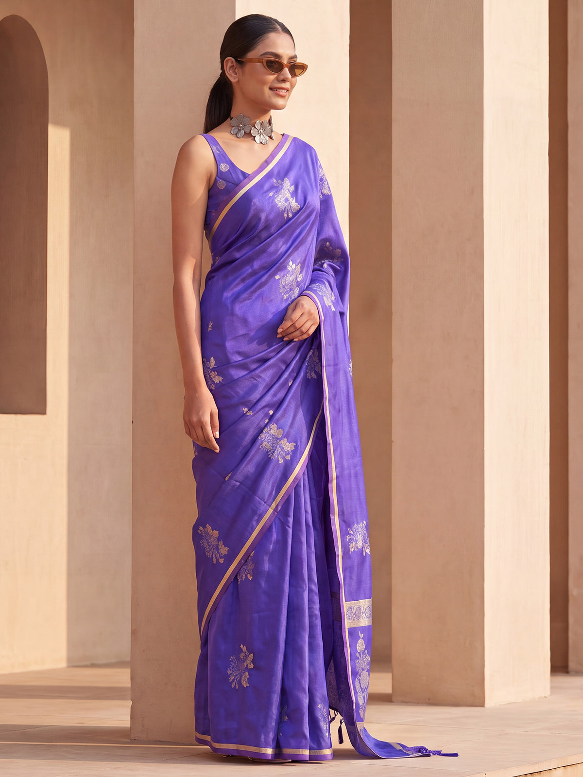 Purple Satin Silk saree – detail view 2