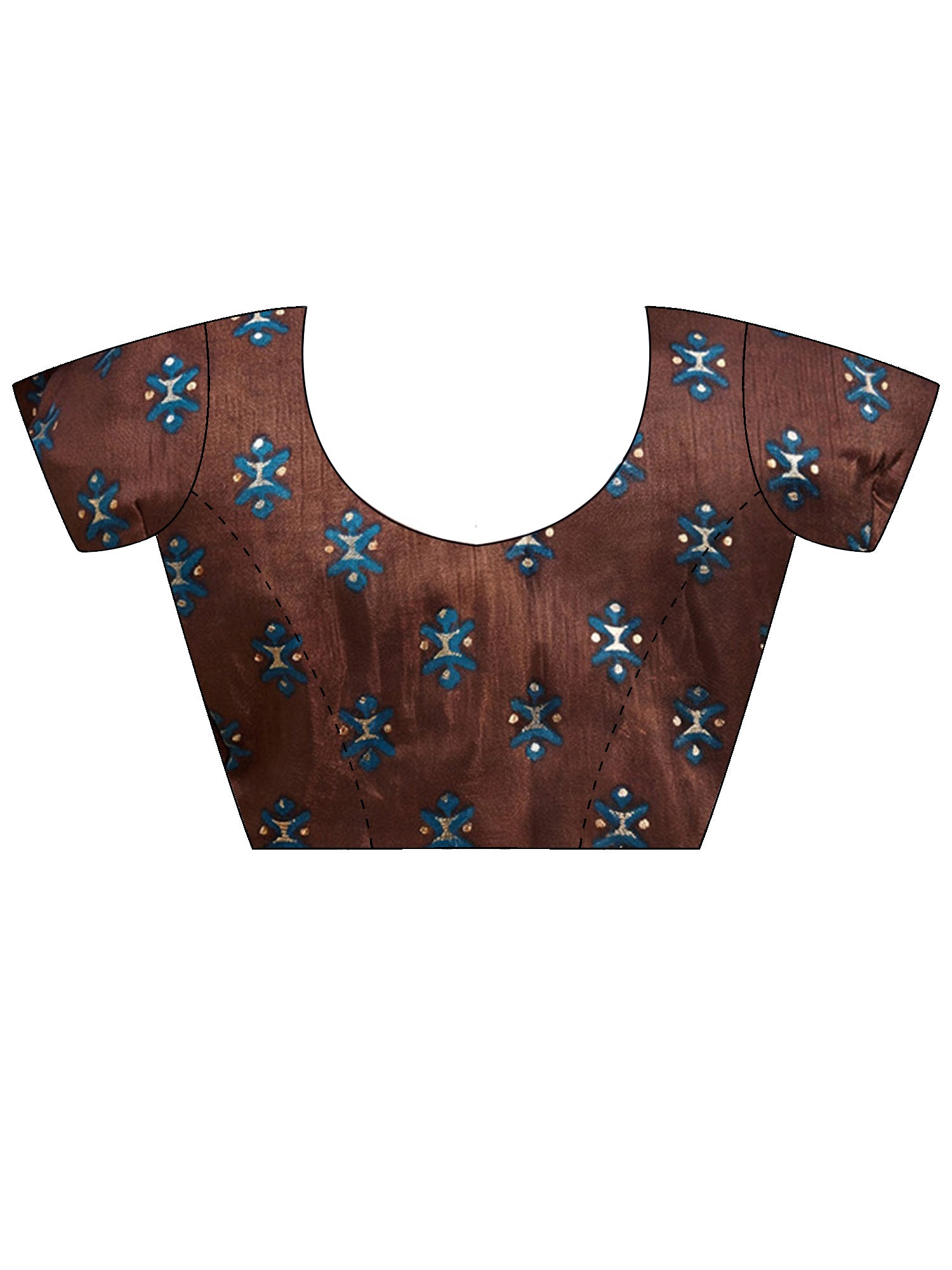 Unstitched brown silk blend blouse piece with ethnic motif design