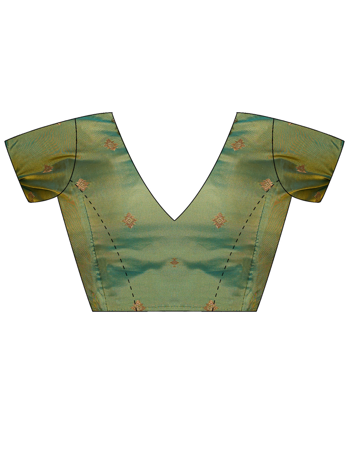 Unstitched light green silk blouse piece with ethnic motif design