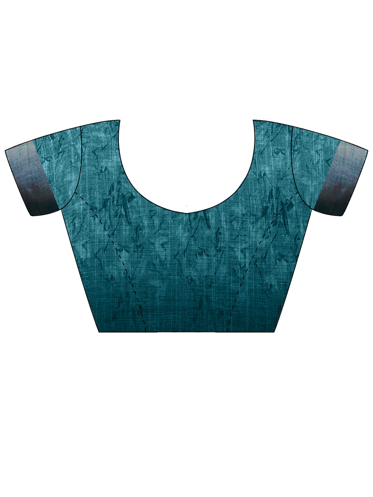 Unstitched teal blue cotton linen blouse piece with ethnic motif design