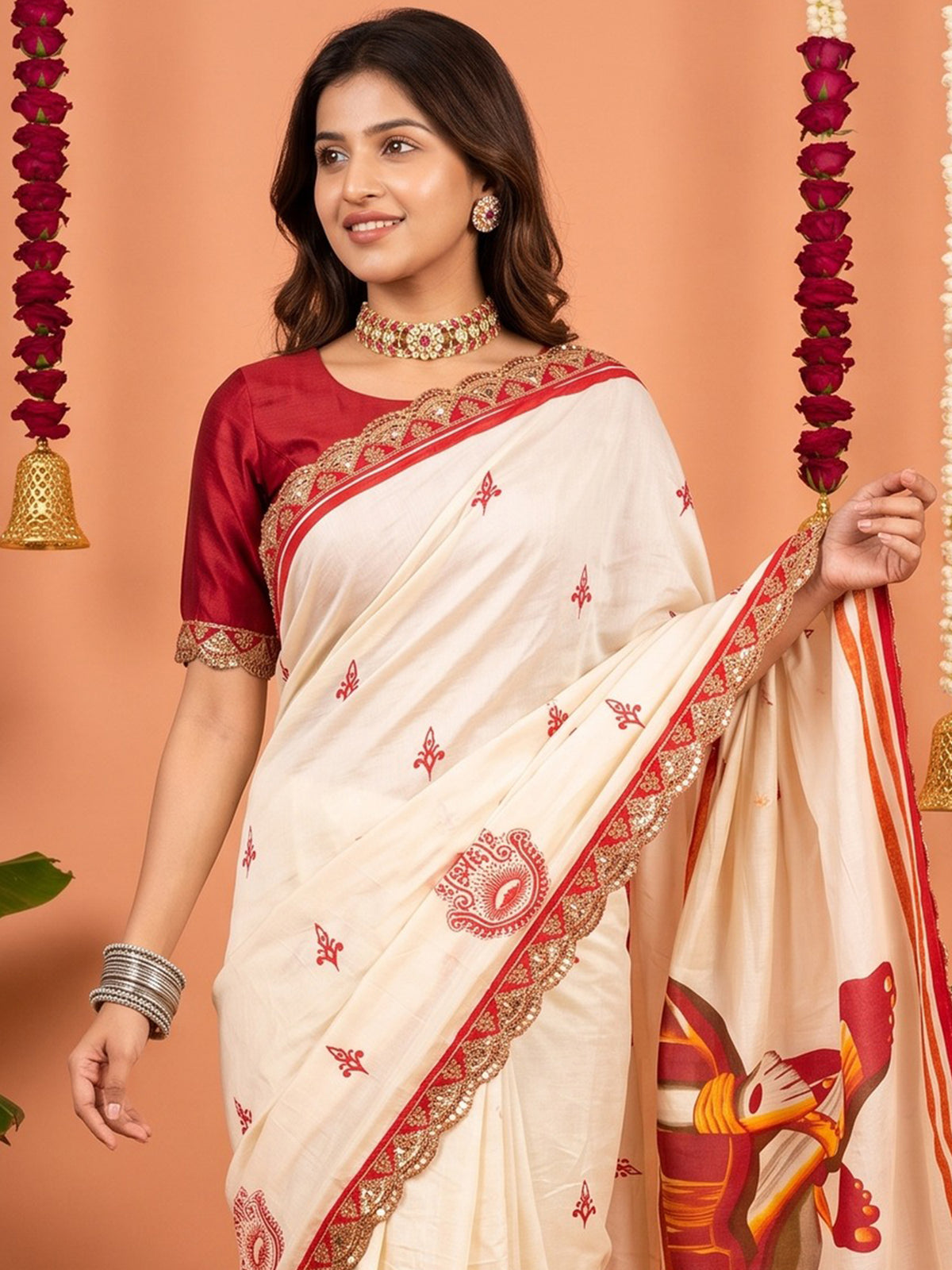 Off White Cotton saree – detail view 4