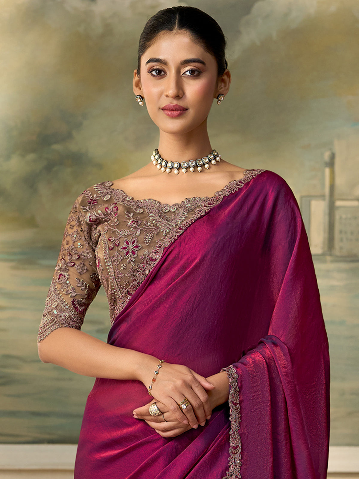 Purple Satin Silk saree – detail view 2