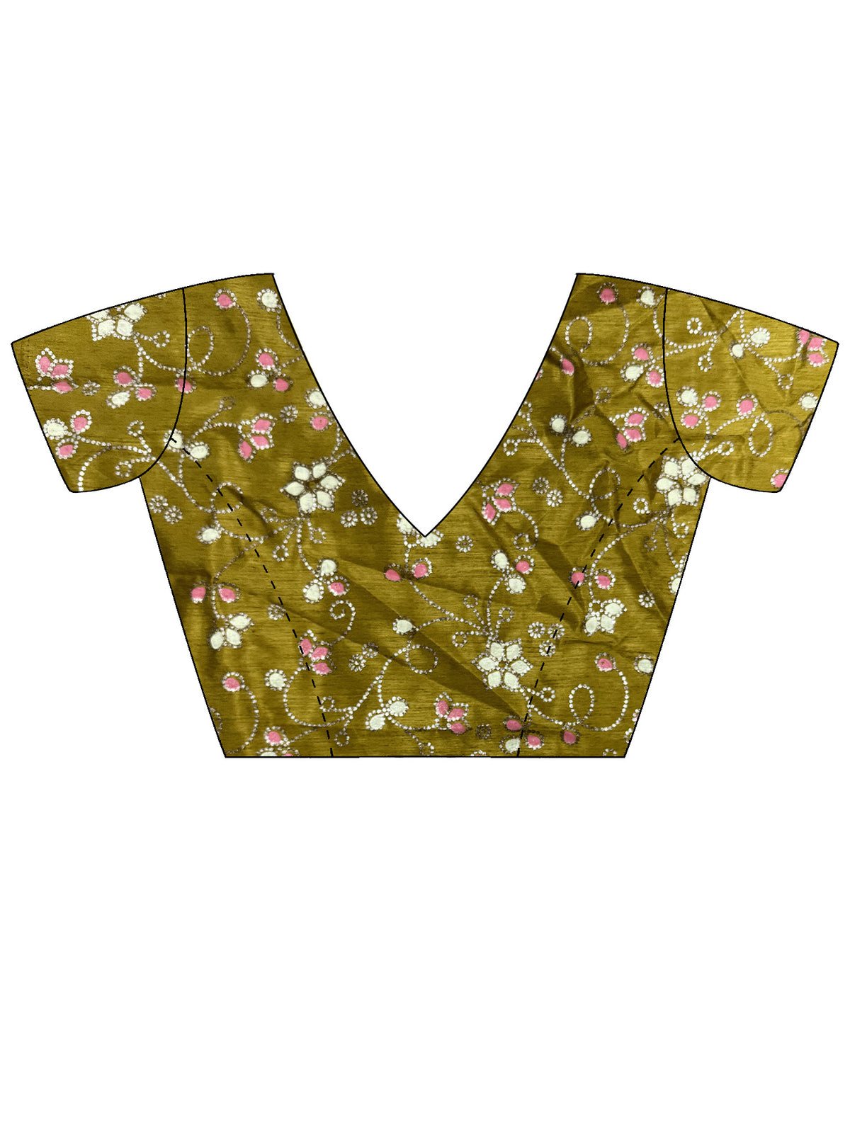 Unstitched olive banglori silk blouse piece with ethnic motif design