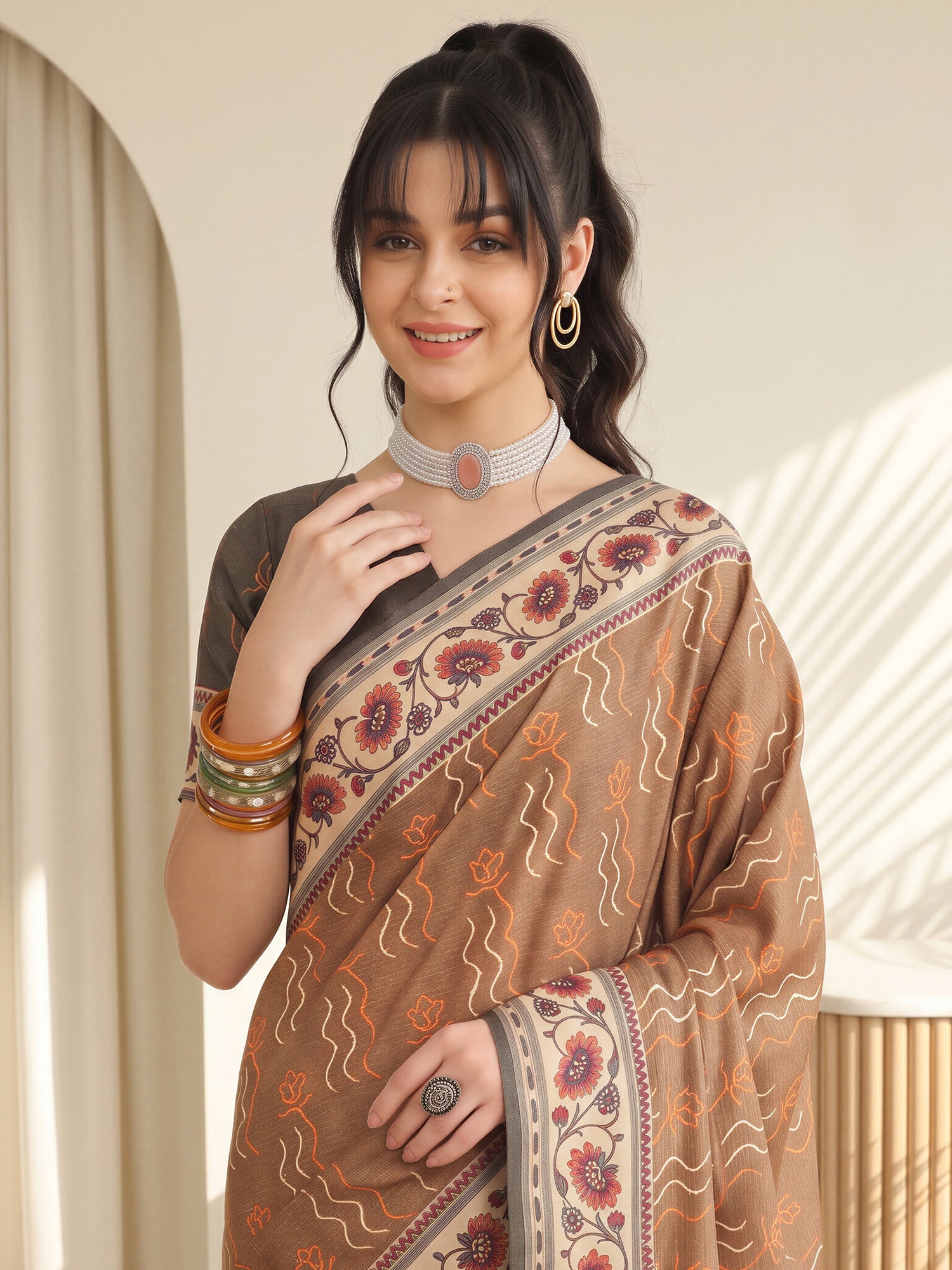 Light Brown Silk Blend saree – detail view 4