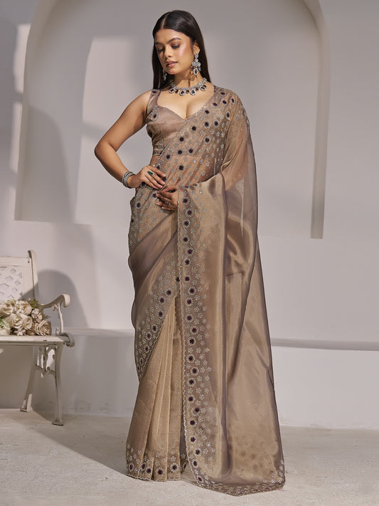 Silver organza saree view 1