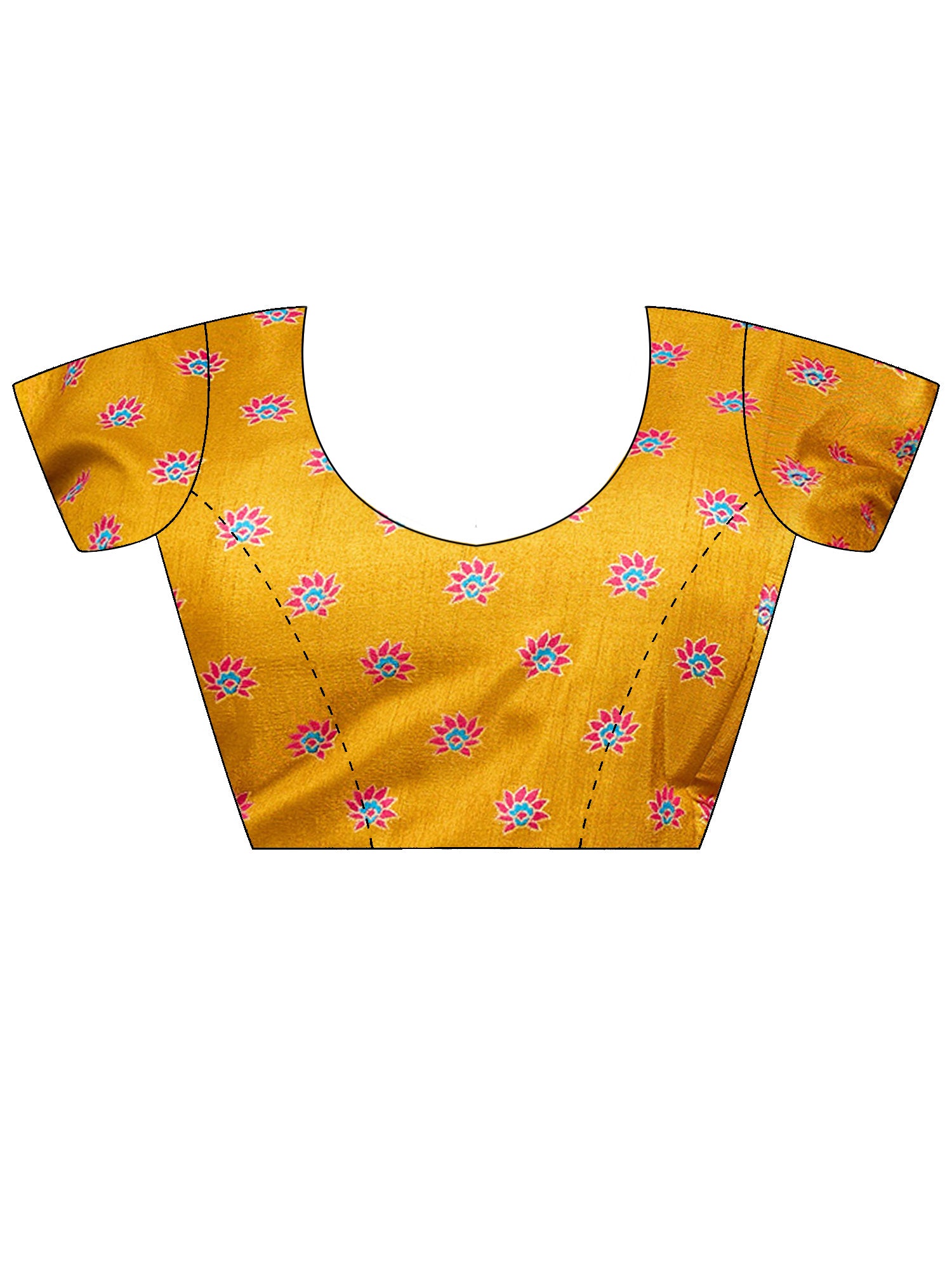 Unstitched yellow silk blend blouse piece with ethnic motif design