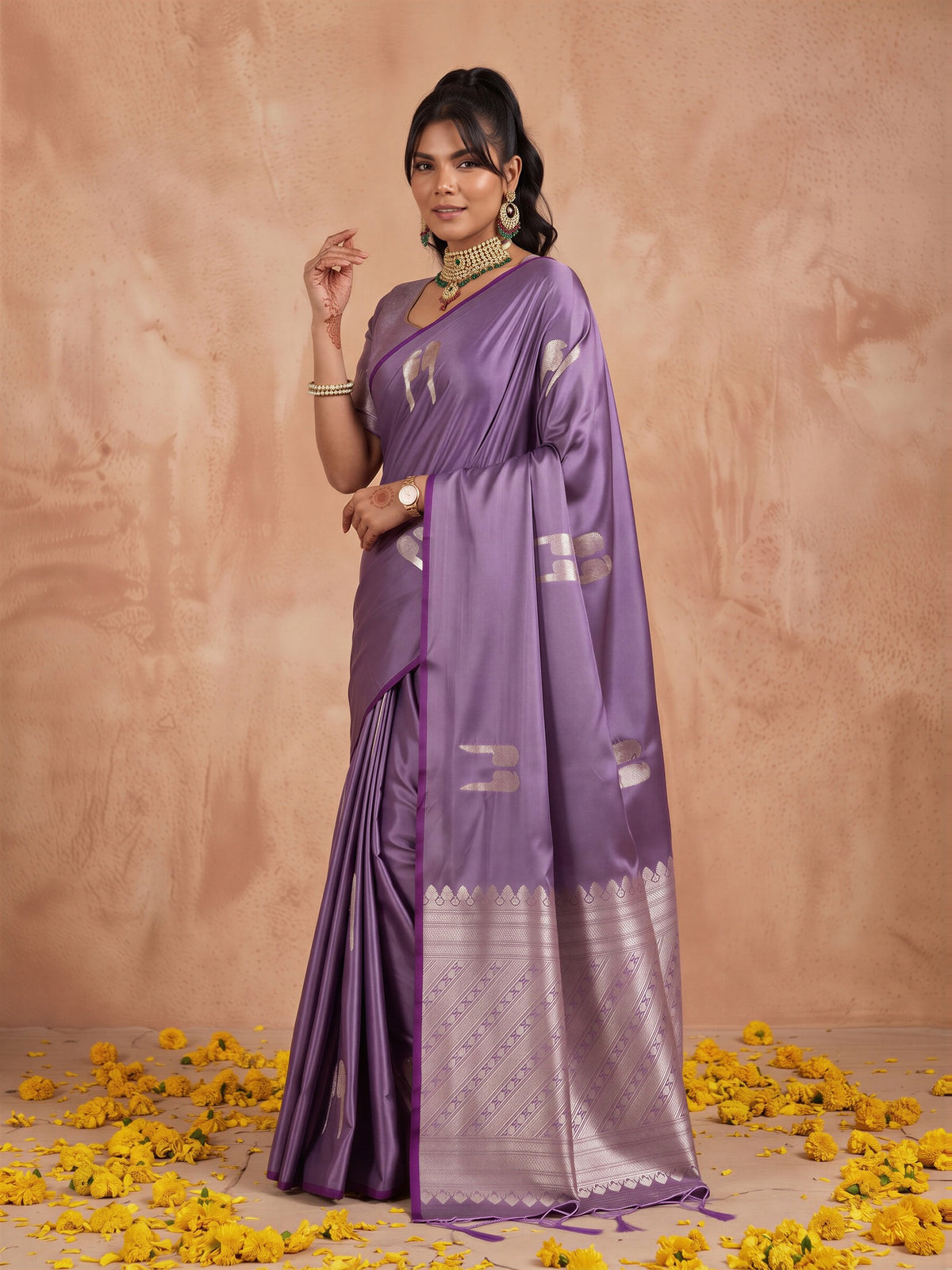 Lavender Satin saree – detail view 2