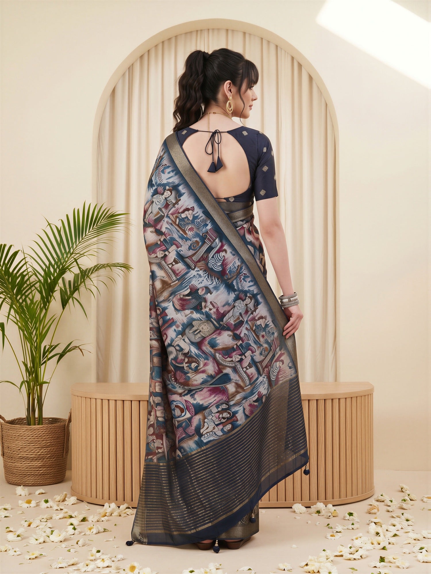 Navy Blue Viscose Silk saree – detail view 1